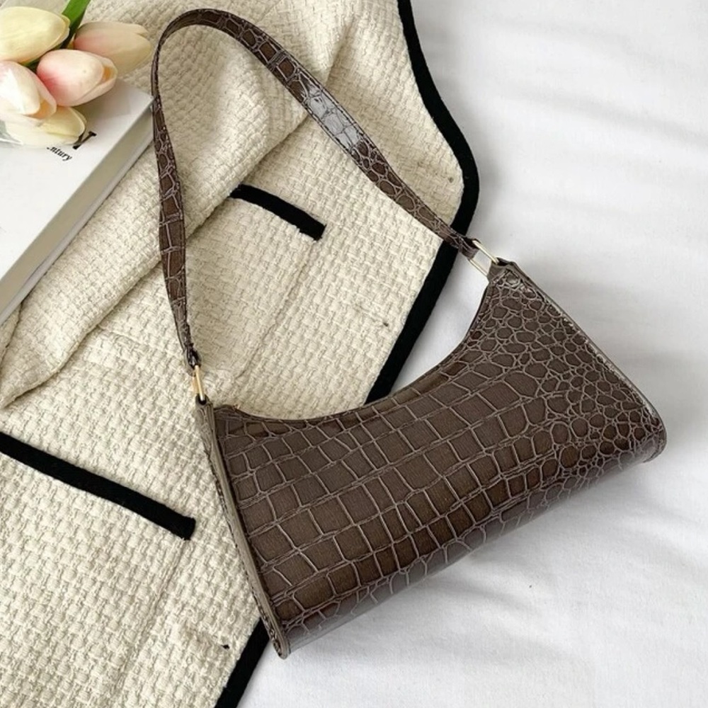 Crocodile Embossed Baguette Bag